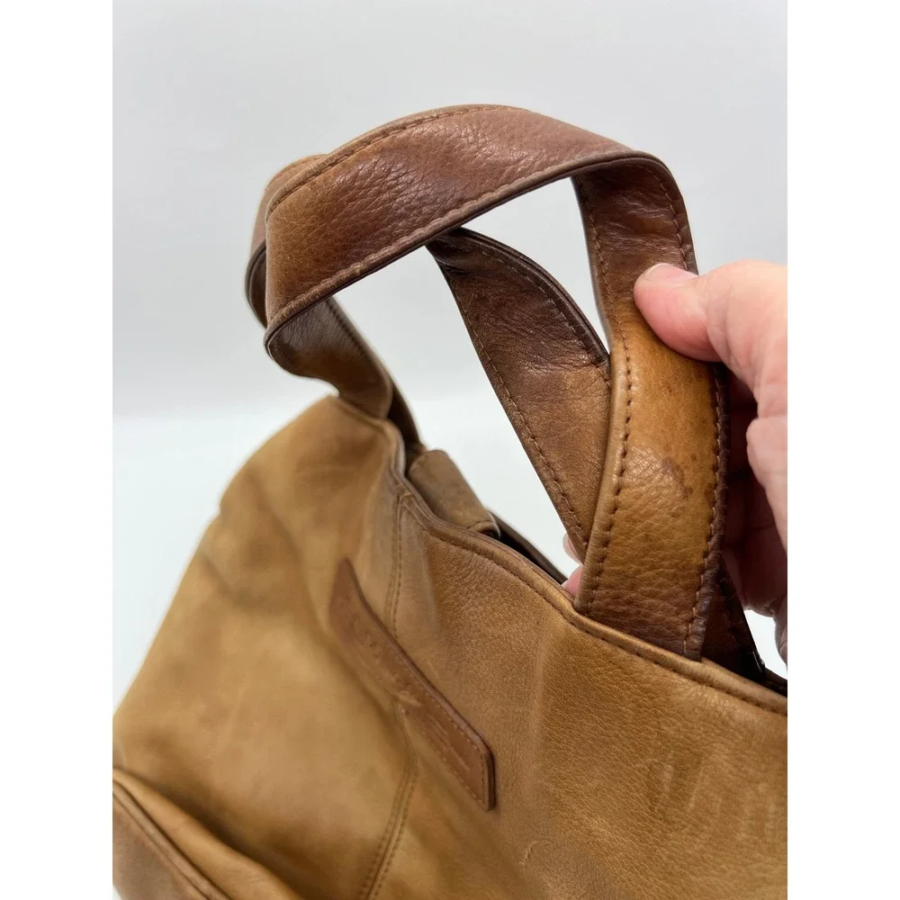 Boho Y2K Fossil Genuine Leather Handbag Satchel Tan Cognac minimalist, everday - Picture 9 of 12